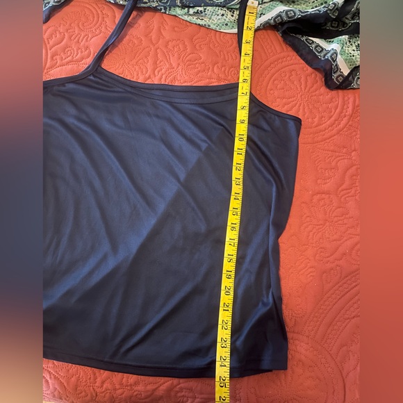 🛍️3 For $10🛍️ Dana Buchman Green Blue Sheer Scarf Top Navy Blue Camisole, L - Picture 10 of 10